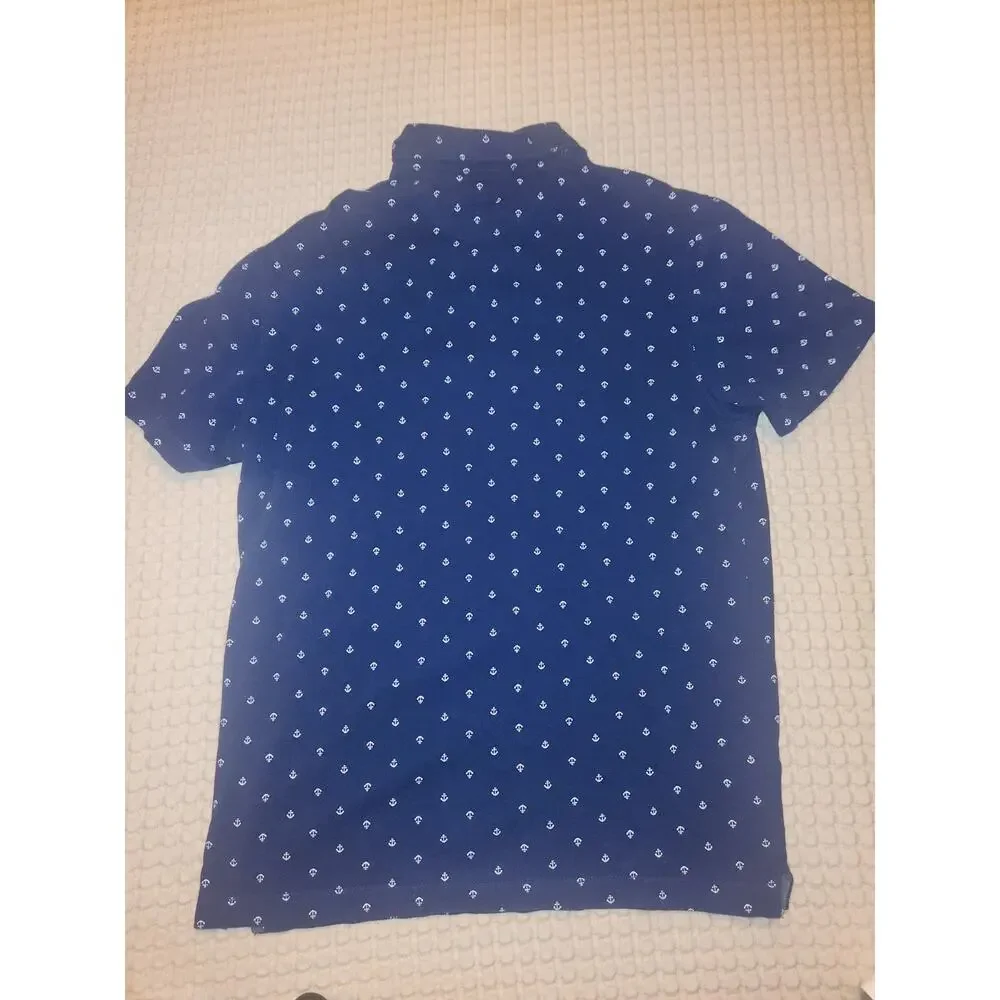 Men's Banana Republic Blue Nautical Tropical Boat Vacation Polo Collar Short...